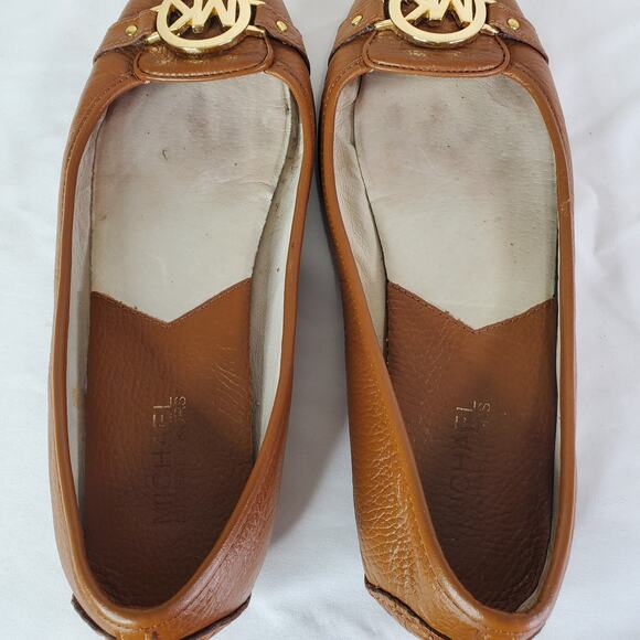 Michael Kors Fulton Moc Ballet Flat Shoes Sz 9M Saffiano Leather Tan Slip On - Picture 12 of 15